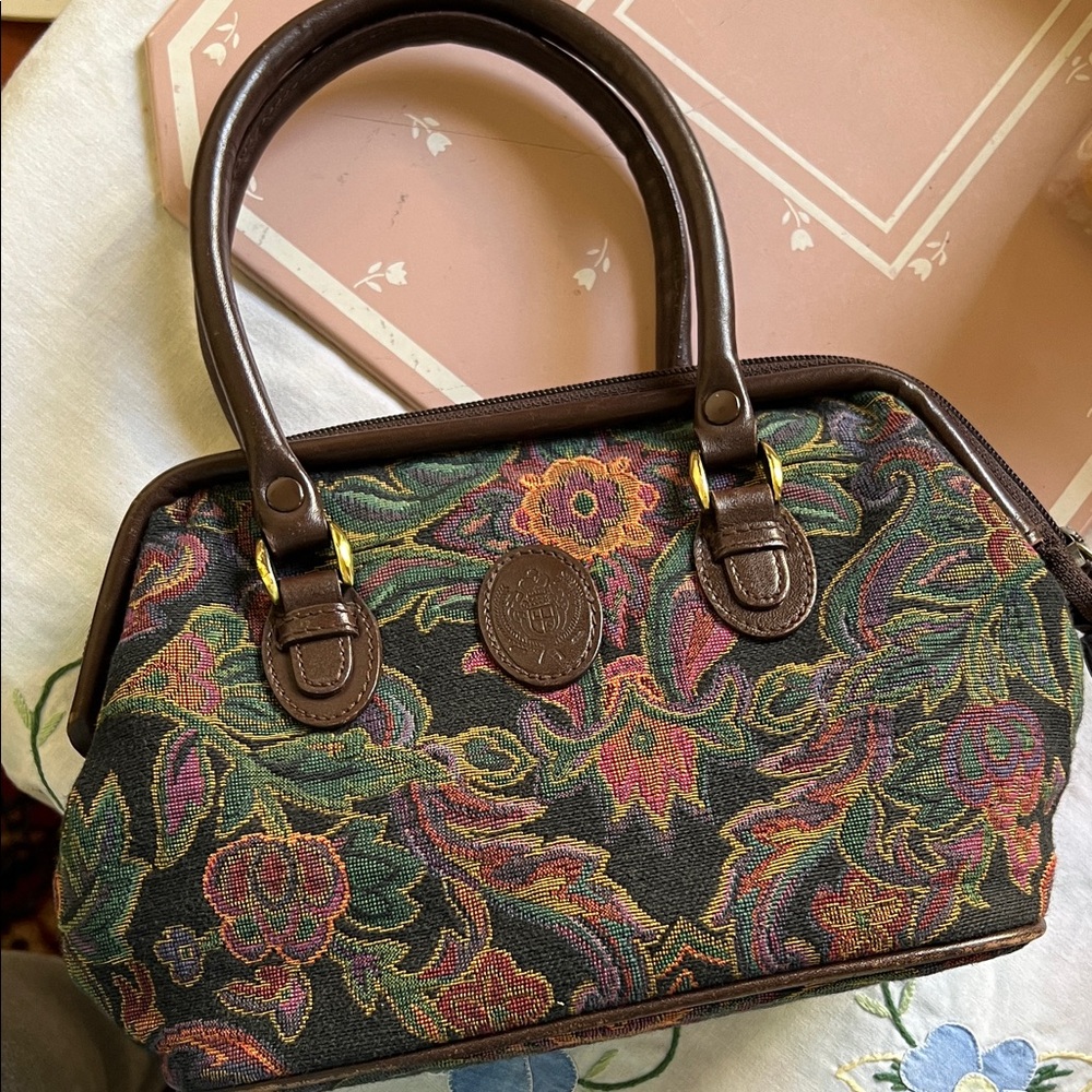 Liz Claiborne Multicolor Floral Satchel with Brown Handles